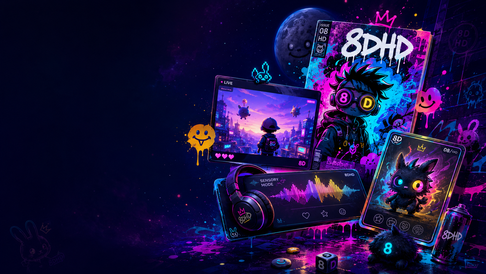 The wider 8DHD world of comics, games, sensory music and creative characters
